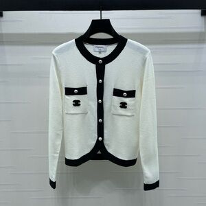 CHANEL Cream and Black Knit Cardigan
